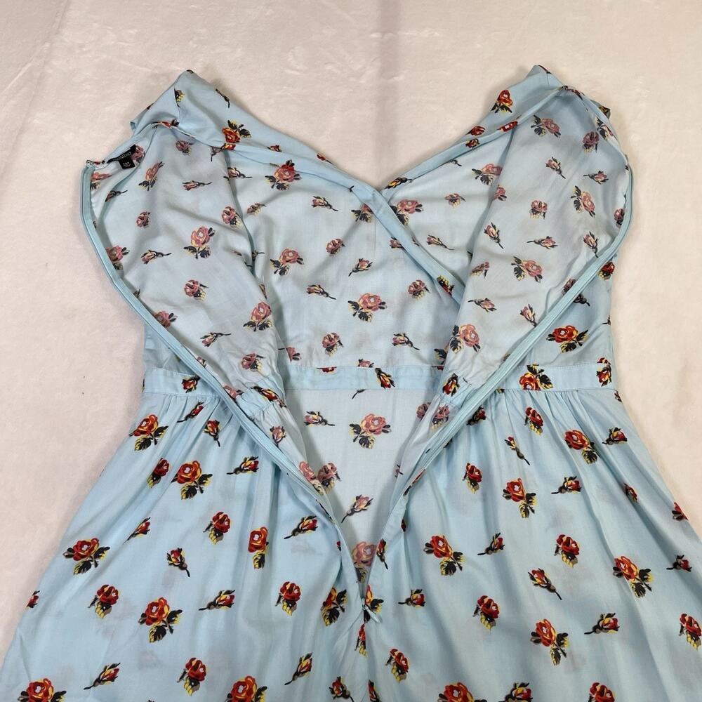 J. Crew Mercantile Mini Dress Sz 16T Blue Floral Ruffles Faux Wrap Cottagecore - Picture 9 of 10